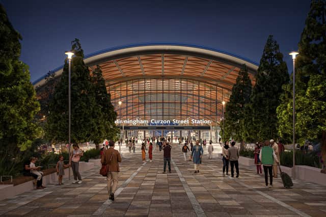 Visualisation showing the front of the new Curzon Street station from Moor Street Queensway
