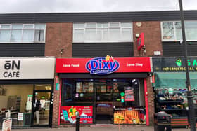 This extends to 860 sq ft on the ground floor and 408 sq ft on the first floor, is let to a business trading as Dixy Chicken on a ten-year term until December 2033.