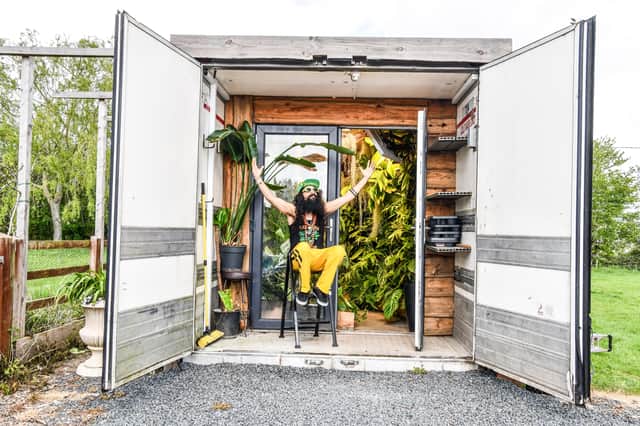 Jonny Balchandani 'The Bearded Plantaholic' transformed a 45-foot lorry into a “tropical paradise” plant shop at his home in Malvern, Worcestershire.