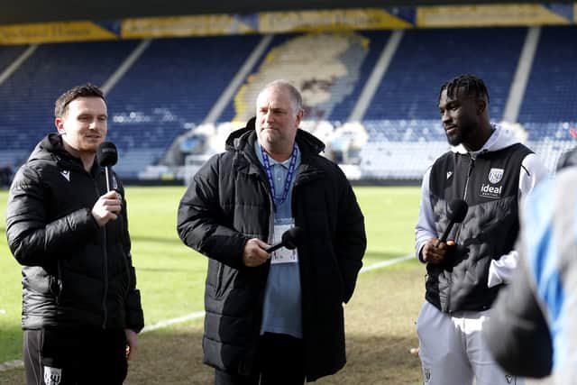 Andy Johnson, centre, on club media duties last season. (Photo by Adam Fradgley/West Bromwich Albion FC via Getty Images)
