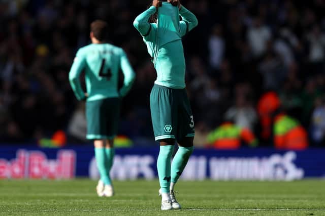 Mateus Mane reacts at full-time following Wolves' 3-0 defeat at Leeds United (Photo by George Wood/Getty Images)