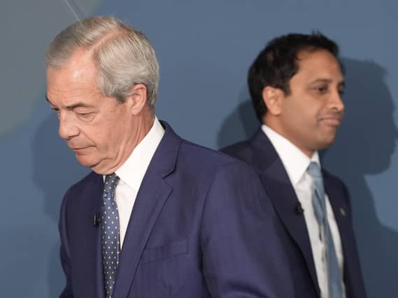 Reform UK leader Nigel Farage (left) and Zia Yusuf during a press conference in Westminster
