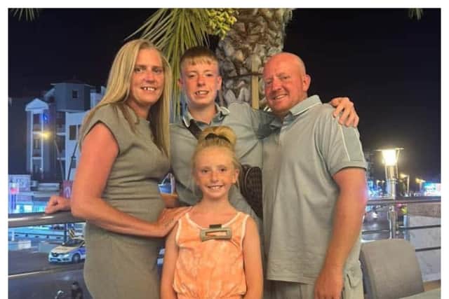 Samantha Slade (left), husband Thomas Slade (right), son Charlie Slade (top), daughter Jess Slade (bottom).