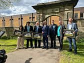Nigel Farage poses with Marco Longhi, Shaun Keasey and other members of the Dudley Reform party in Sedgley