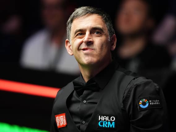 Ronnie O’Sullivan smiles at the 2026 World Snooker Championship