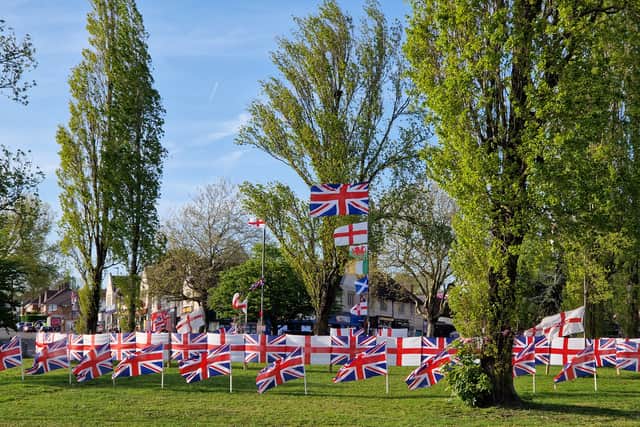A roundabout in the West Midlands has been crammed with St George’s and Union Jack flags.