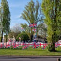A roundabout in the West Midlands has been crammed with St George’s and Union Jack flags.