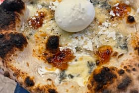 Eight cheese pizza at Pizza Pilgrims at Grand Central at Birmingham New Street