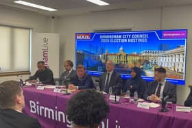 The Birmingham Live Hustings. Left to right: Shakeel Afsal (Independent), Robert Alden (Conservative), John Cotton (Labour), Roger Harmer (Liberal Democrats), Nosheen Khalid (Independent), Jex Parkin (Reform UK) and Julien Pritchard (Green Party)