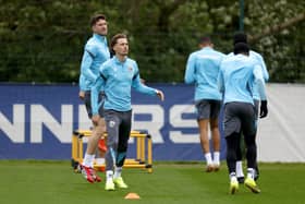 WALSALL, ENGLAND - APRIL 28: Chris Mepham of West Bromwich Albion and Isaac Price of West Bromwich Albion warm up during a first team training session at West Bromwich Albion Training Ground on April 28, 2026 in Walsall, England.  (Photo by Adam Fradgley/West Bromwich Albion FC via Getty Images)