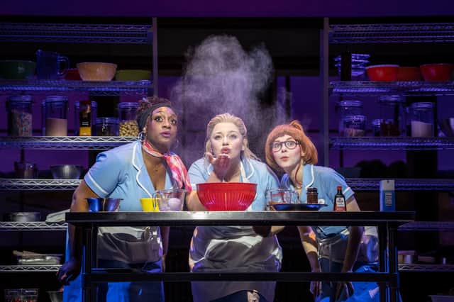 Sandra Marvin (Becky), Carrie Hope Fletcher (Jenna) and Evelyn Hoskins (Dawn). Photo by Johan Persson