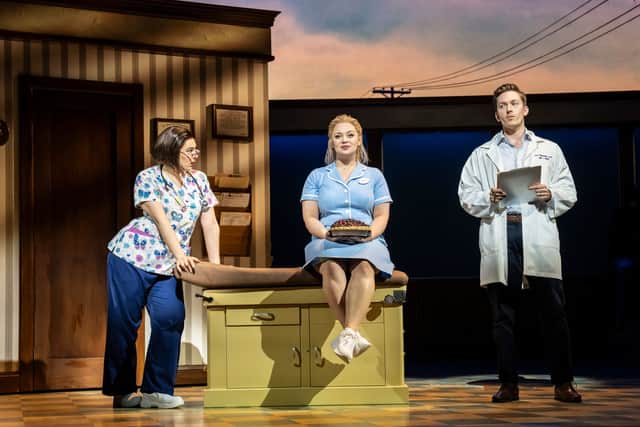 Elle Ruiz Rodriguez (Nurse Norma), Carrie Hope Fletcher (Jenna) and Dan Partridge (Dr Pomatter).
