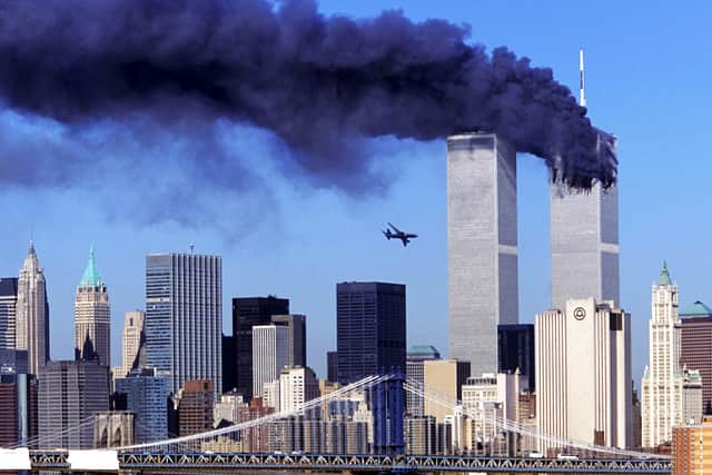 The second plane about to crash into the Twin Towers.