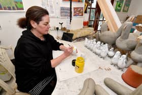 Tania Holland, from Stourton who makes 'posh paper mache' sculptures and paintings