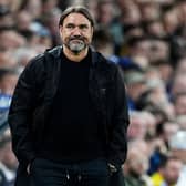 Leeds manager Daniel Farke smiles on the touchline as his team take on Burnley