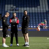 SHEFFIELD, ENGLAND - MAY 2: James Morrison Head Coach of West Bromwich Albion with Leigh Downing Coach of West Bromwich Albion and Damia Abella Statistical Analyst of West Bromwich Albion inspect the pitch after he arrives at the stadium ahead of the Sky Bet Championship match between Sheffield Wednesday and West Bromwich Albion at Hillsborough on May 2, 2026 in Sheffield, United Kingdom. (Photo by Adam Fradgley/West Bromwich Albion FC via Getty Images)
