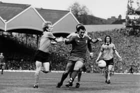 Willie Carr and Mike Bailey challenge Liverpool's Ray Kennedy.  Picture: Wolves Heroes