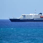 The cruise ship at anchor off Cape Verde