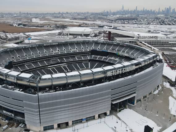 The Manhattan skyline behind MetLife Stadium in East Rutherford, New .Jersey