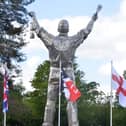 Official flags have gone up on the island at Brownhills, with more to come. On some pics is flag man: Martin Woodhouse. 