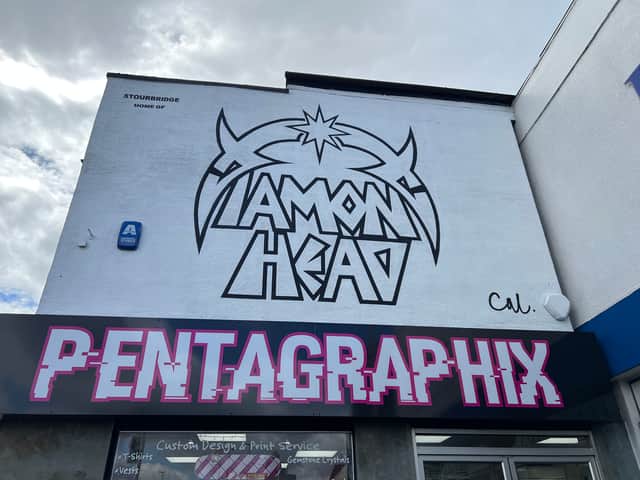 The Diamond Head logo above Pentagraphix in Stourbridge