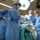 The neurosurgery team operating on Andrew Wood at Leeds Teaching Hospitals NHS Trust
