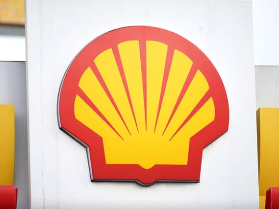 General view of a Shell sign at a petrol station