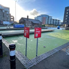 The canal basin in Walsall town centre, photographed in December 2025