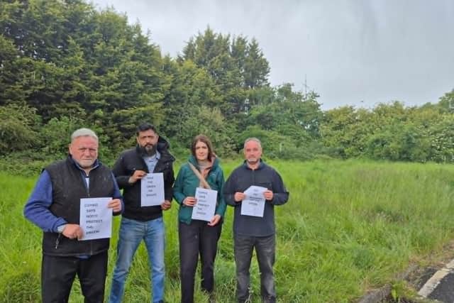 Councillor Pete Lee, Kamran Razzaq, Stourbridge MP Cat Eccles and Councillor Paul Bradley on the land in Cameo Drive, Amblecote, which developers want to build on