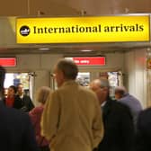 International arrivals sign at Heathrow Airport