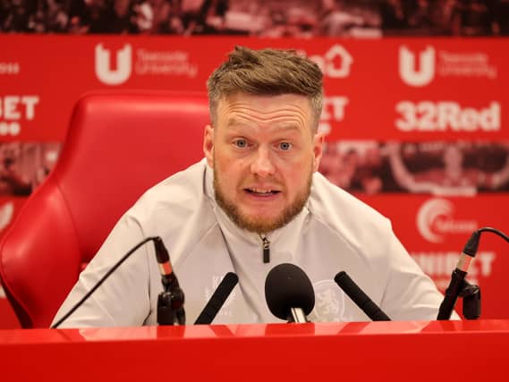 Middlesbrough manager Kim Hellberg speaks to the media during a press conference at Rockliffe Park Training Ground