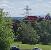 Air ambulance was spotted an incident at the top of Russells Hall Road near Grange Road