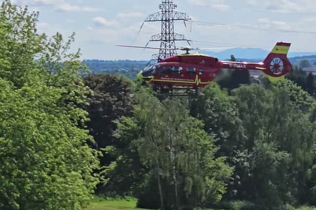 Air ambulance was spotted an incident at the top of Russells Hall Road near Grange Road