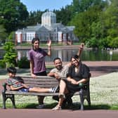 Sun in West Park, Wolverhampton. No flowers planted in the beds yet sadly so no floral colour as planned. Family fun.: Shaan 10, Saman 11, Deepak and Kamal (all surname: Sharma)