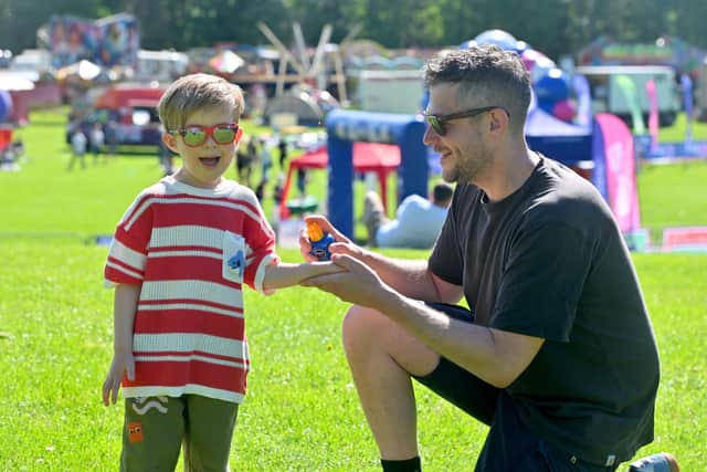 Telford has been no different, with many families going out to enjoy the sunny weather. Pictured is Josh Twigg from Shrewsbury and Faris, aged three