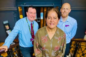 Gary Stevens (Theatre Manager At The Gatehouse Theatre), Councillor Gillian Pardesi and Alistair Gould (Area Manager for Freedom Leisure) welcome news of the funding