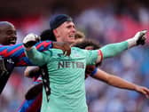 Crystal Palace goalkeeper Dean Henderson celebrates after the Emirates FA Cup final at Wembley Stadium, London. Picture date: Saturday May 17, 2025.