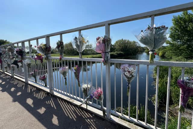 Tributes at Kingsbury Water Park to Lilliana after her body was pulled from the water on Monday (May 25)