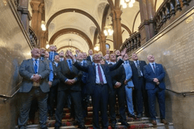 Nigel Farage with Reform councillors at County Buildings in Stafford. Free for all LDRS partners to use.