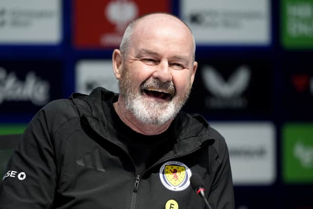 Steve Clarke laughs in a Scotland press conference