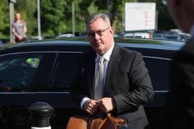Sir Jeffrey Donaldson arriving at Newry Crown Court