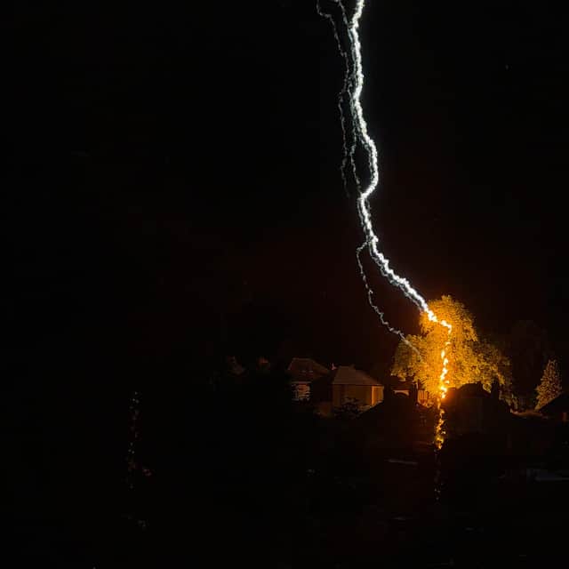 Lightning hitting a tree in Dudley