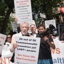 Sir Ian McKellen speaking outside the Nigerian High Commission, central London, as people take part in the 'Commonwealth Walk of Shame' march to protest against the criminalisation of LGBT+ people in 29 Commonwealth member states