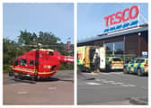 An air ambulance and emergence services raced to a Tesco car park due to an incident.