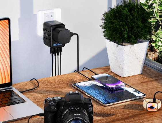 The compact travel adapter is designed to charge phones, tablets and gadgets across multiple countries from one device