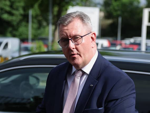 Sir Jeffrey Donaldson arriving at Newry Crown Court