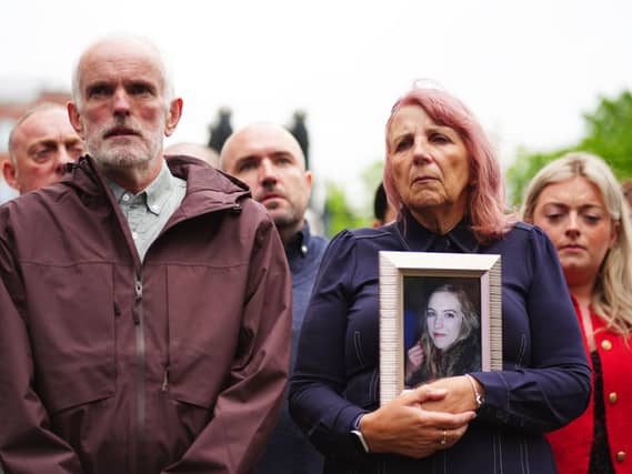Noel McNally and Bernie McNally, the parents of Natalie McNally outside Belfast Crown Court
