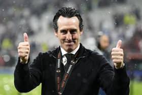 Unai Emery celebrates following the win (Nick Potts/PA)