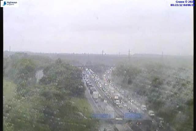 Traffic on M5, Junction 1. This image was fetched on Thursday (June 4) at 7:22am.