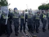Police and protesters in Southampton during a protest following the death of Henry Nowak